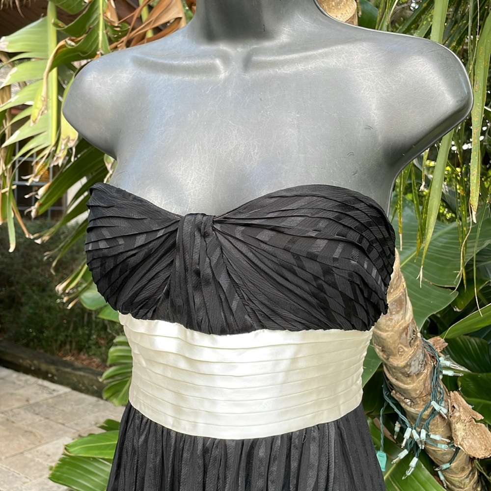 BCBG strapless ruched  gown with satin bow